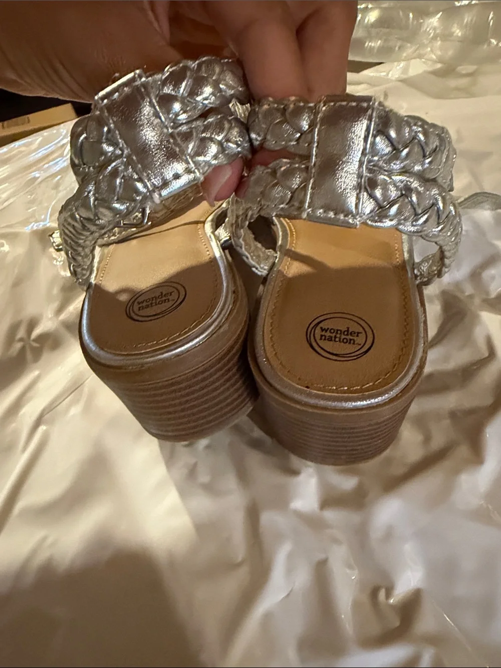 Braided Metallic Silver girls Slingback Sandals